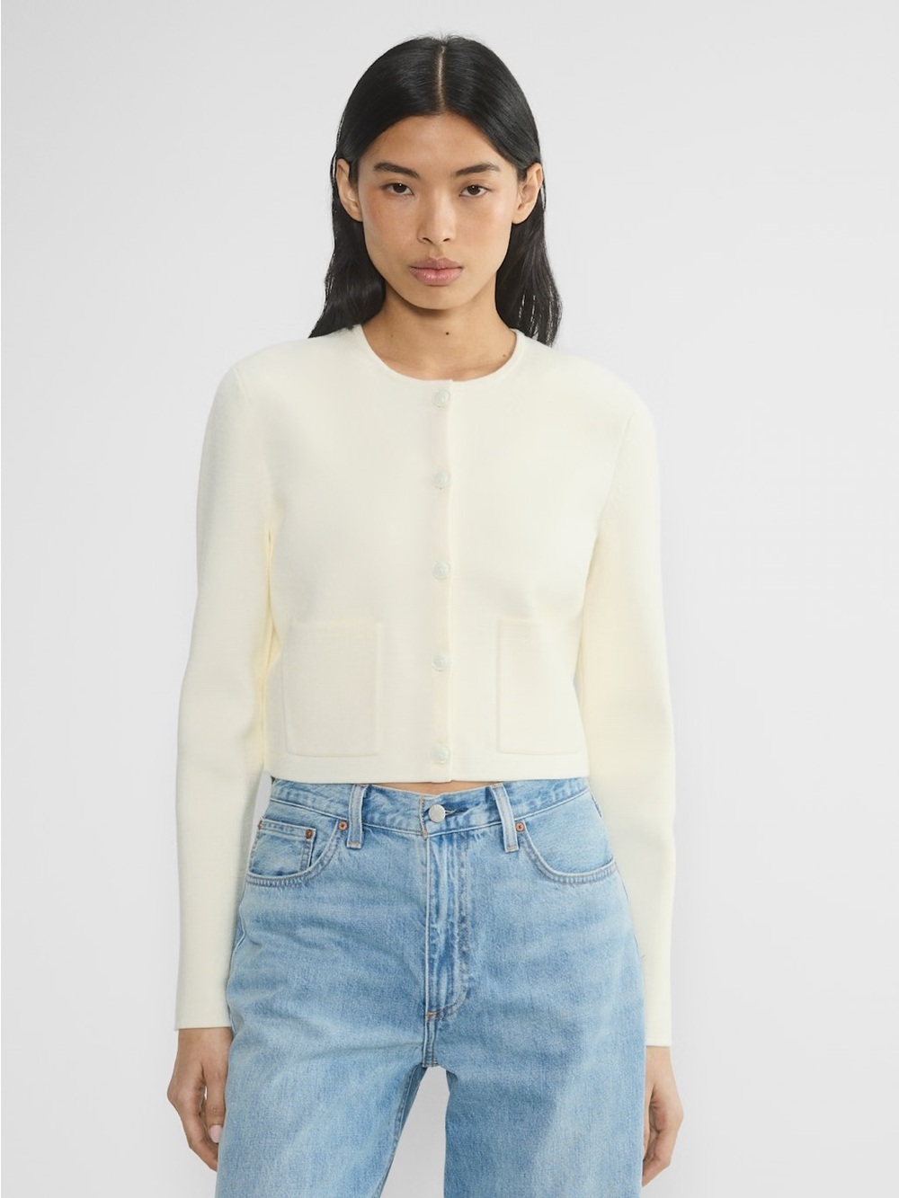 Aritzia Short Crewneck Button Cardigan - Cream